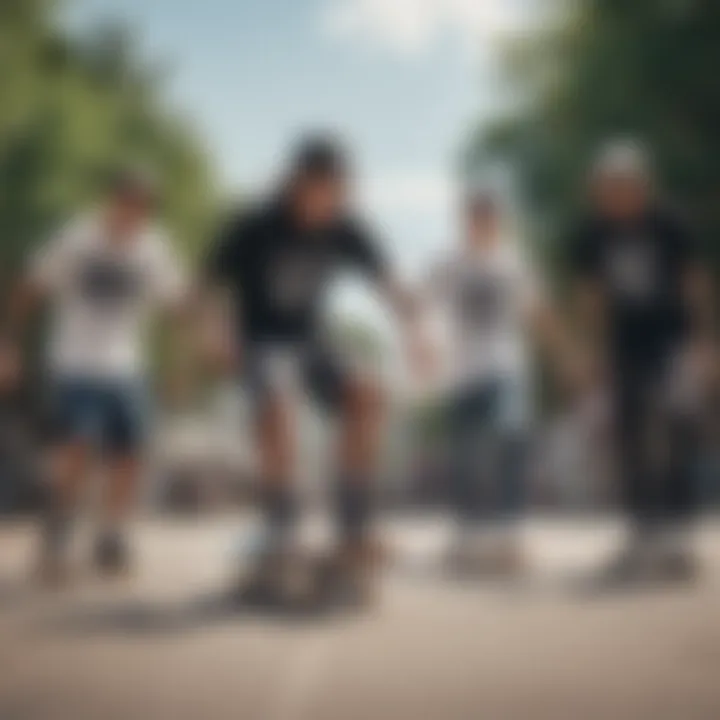 Group of skateboarders showcasing different hold tight short sleeve styles