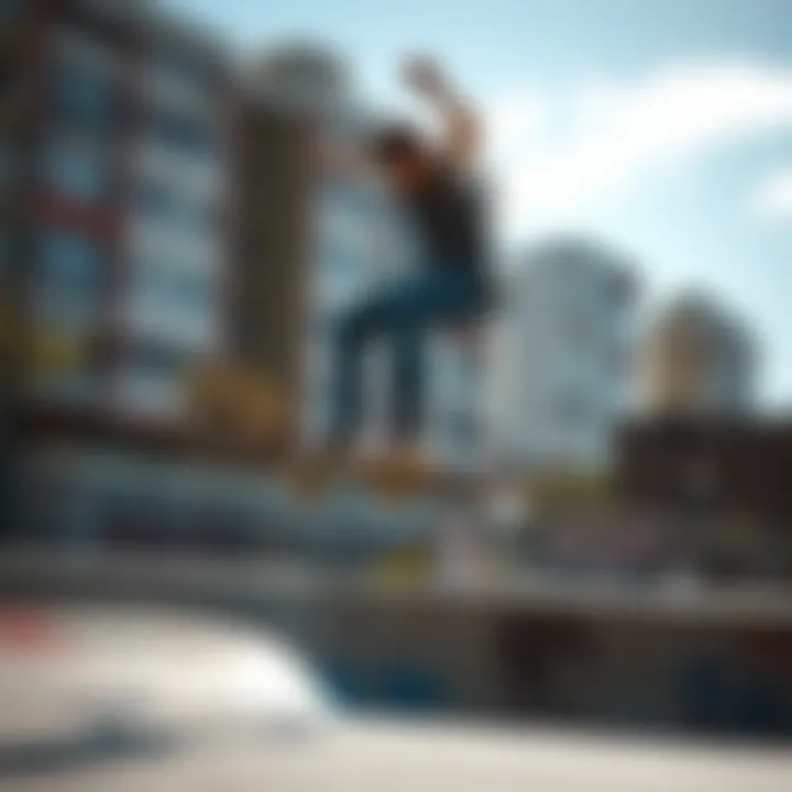 Urban Skatepark Dunk Skater performing a dunk in an urban skatepark