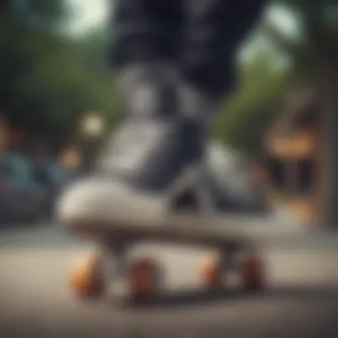 Skateboarder wearing Skull Converse shoes in action