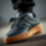 Close-up view of the adidas Forum Black Gum sneaker showcasing its design elements