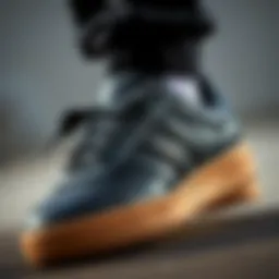Close-up view of the adidas Forum Black Gum sneaker showcasing its design elements