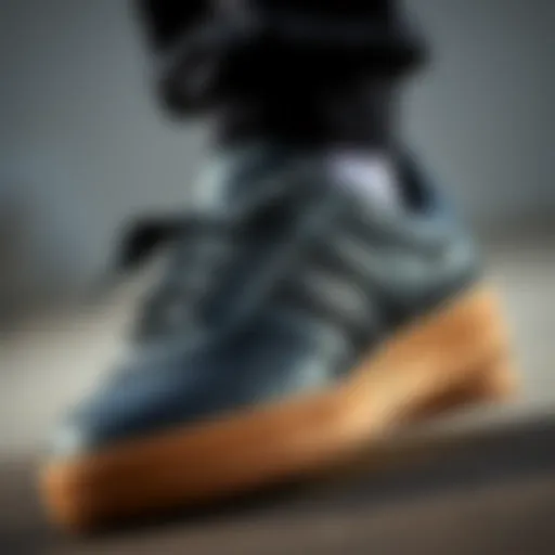 Close-up view of the adidas Forum Black Gum sneaker showcasing its design elements