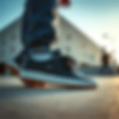 The adidas Forum Black Gum sneaker in an urban skateboarding setting