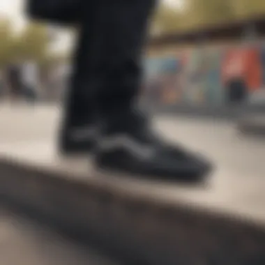 A vibrant skate park with black Vans prominently featured.