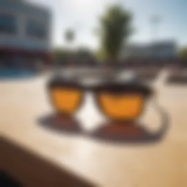 Sleek design of Oakley Holbrook sunglasses against a vibrant skatepark backdrop