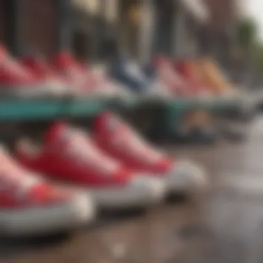 A collection of red low top Chucks in different settings