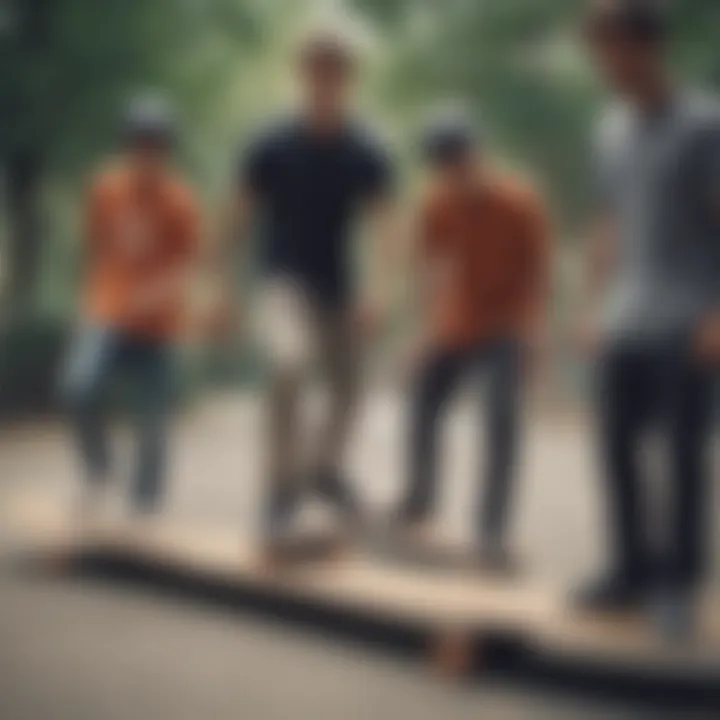 A group of skateboarders using balance boards for training