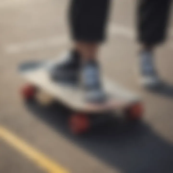 Various oversized tees displayed on a skateboard