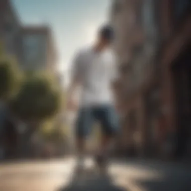 Stylish skateboarder wearing an oversized tee during a session