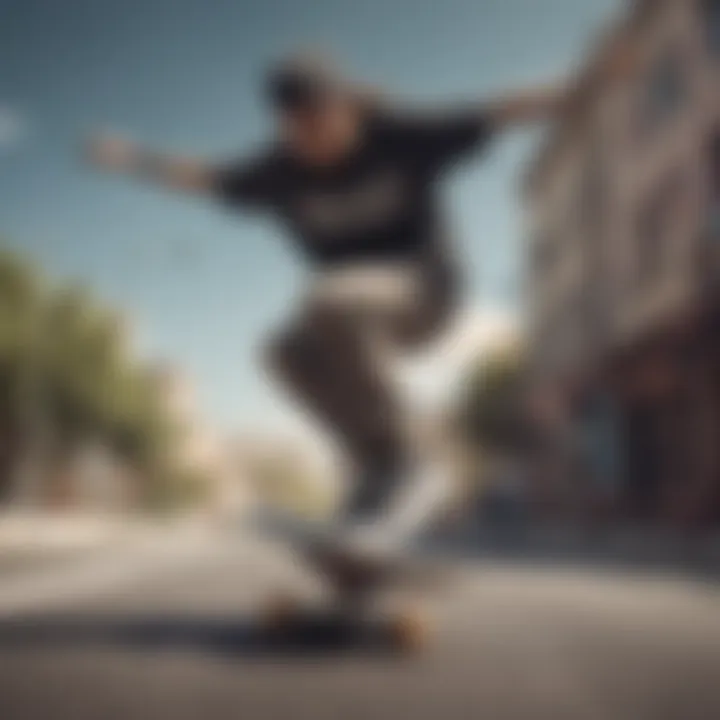 Skateboarder performing a trick in a comfortable oversized tee