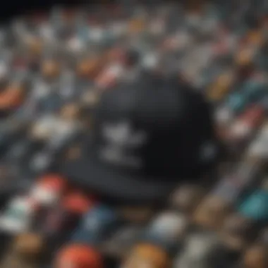 Collection of various Adidas caps including camo