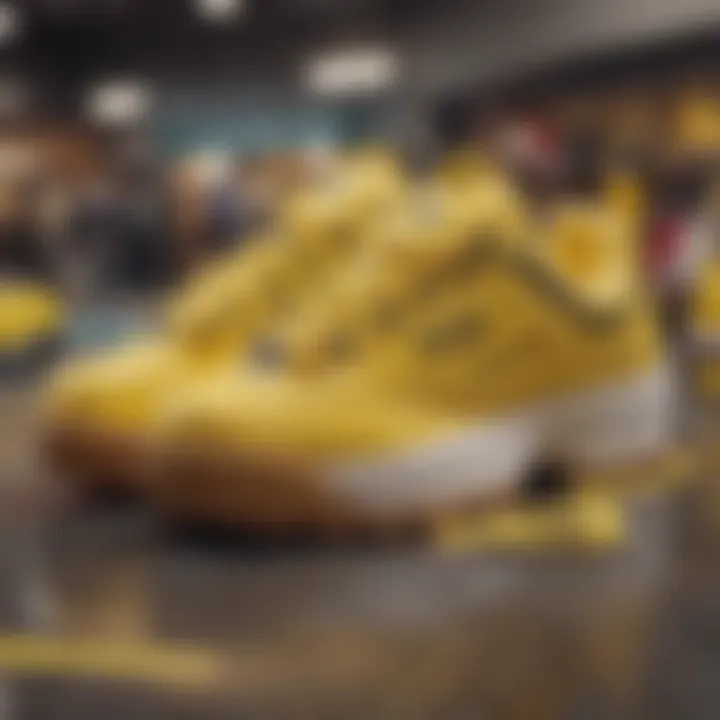 Group of sneakers including the yellow Fila Disruptor representing market trends