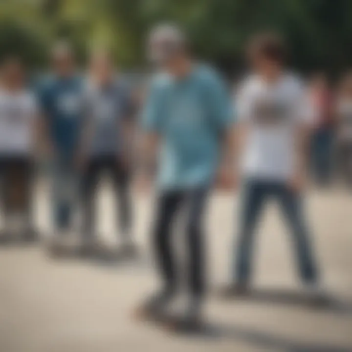 Skateboarders wearing Gotcha shirts at a skate park