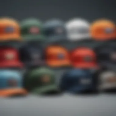 Variety of colors and styles of Imperial Motion hats displayed together.