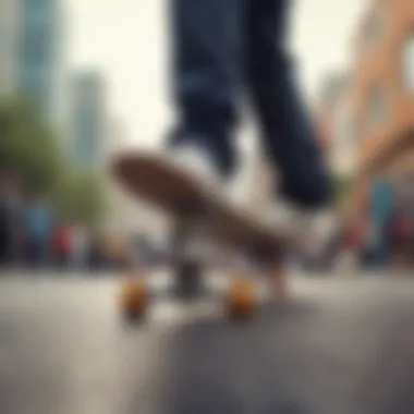 Skateboard in action demonstrating performance with lightweight trucks.