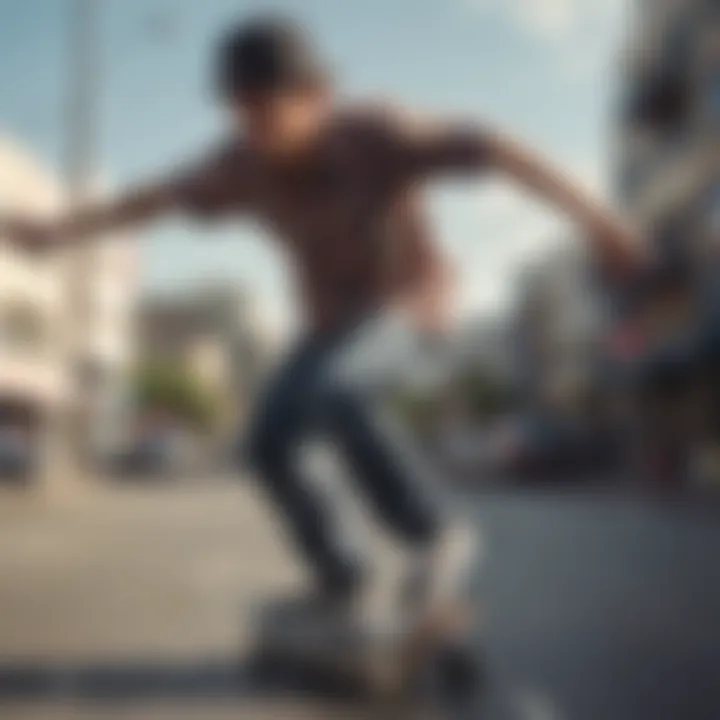 Skateboarder wearing RVCA button down short sleeve while performing a trick