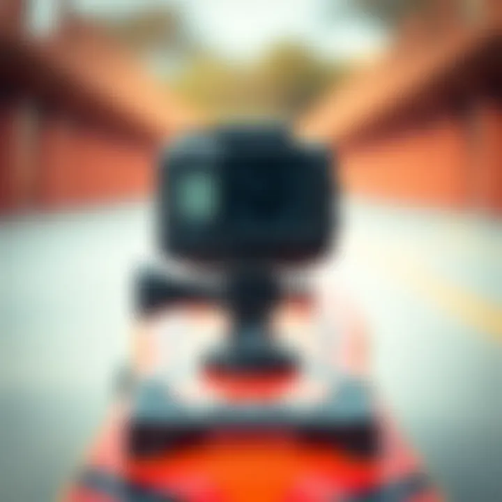 A close-up view of a skateboard camera mount showcasing its robust design