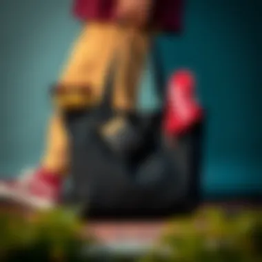 Vans Tote Bag with Fashion Accessories Vans black canvas tote bag styled with accessories, representing its versatility in fashion.