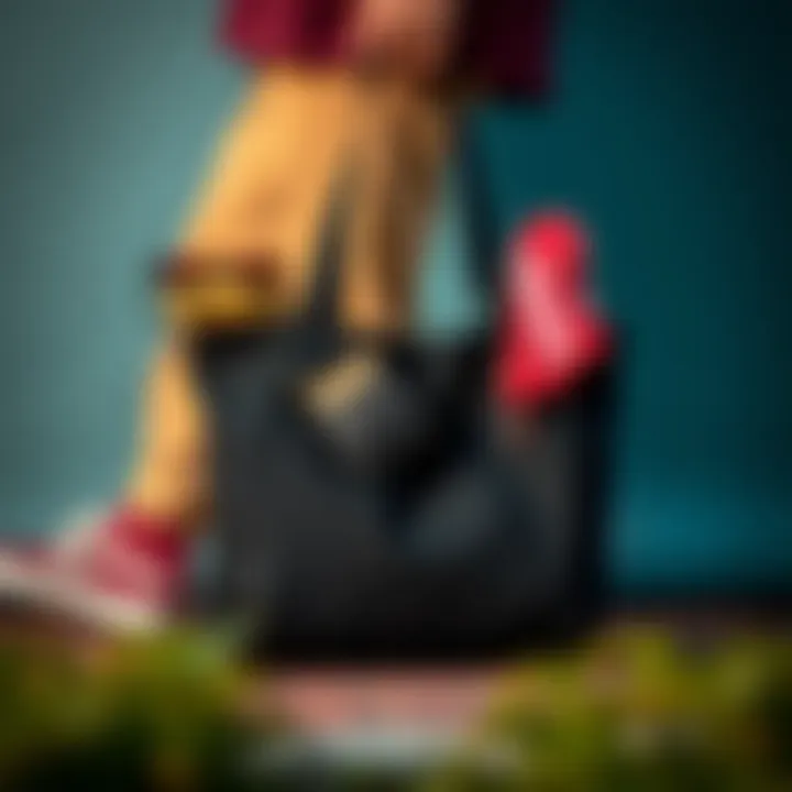 Vans Tote Bag with Fashion Accessories Vans black canvas tote bag styled with accessories, representing its versatility in fashion.