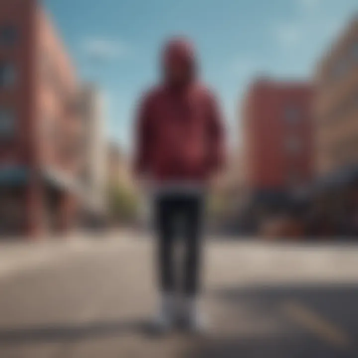 Vans Burgundy Windbreaker displayed against a vibrant urban backdrop