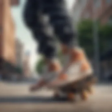 Dynamic action shot of skateboarder wearing Nike hightop shoes