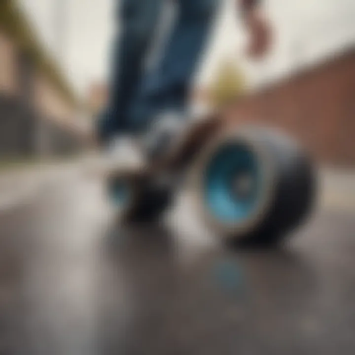 Close-up of skateboard wheels on a ramp