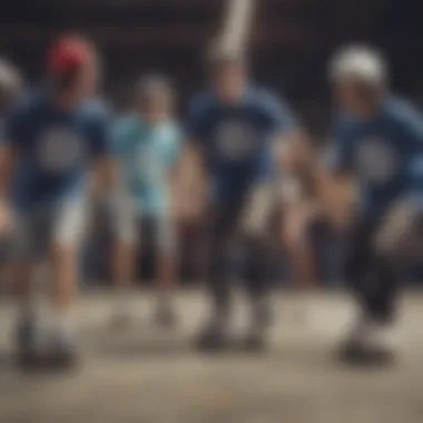 Group of skaters wearing different styles of the Zoomies shirt