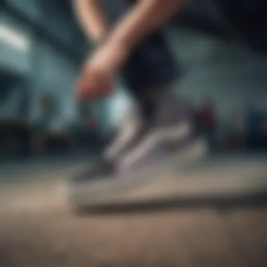 A skateboarder performing tricks while wearing Vans fabric shoes.