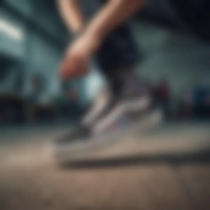 A skateboarder performing tricks while wearing Vans fabric shoes.