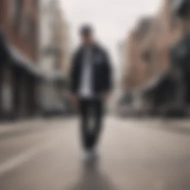 Stylish outfit paired with Vans Hi footwear on a street backdrop