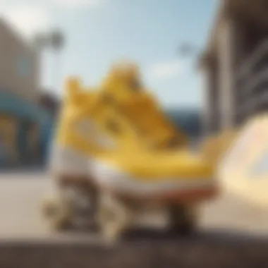 Fila Disruptor Yellow worn in a skate park setting