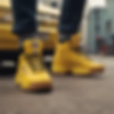 Traction and Performance of Fila Disruptor Yellow Close-up of Fila Disruptor Yellow's sole for traction