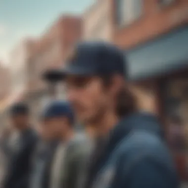 A diverse group of skateboarders sporting the Goorin Brothers Trucker Cap in an urban setting.