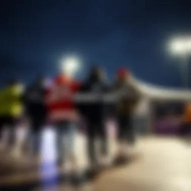 Group of skaters wearing the Members Only Reflective Jacket during a skate event