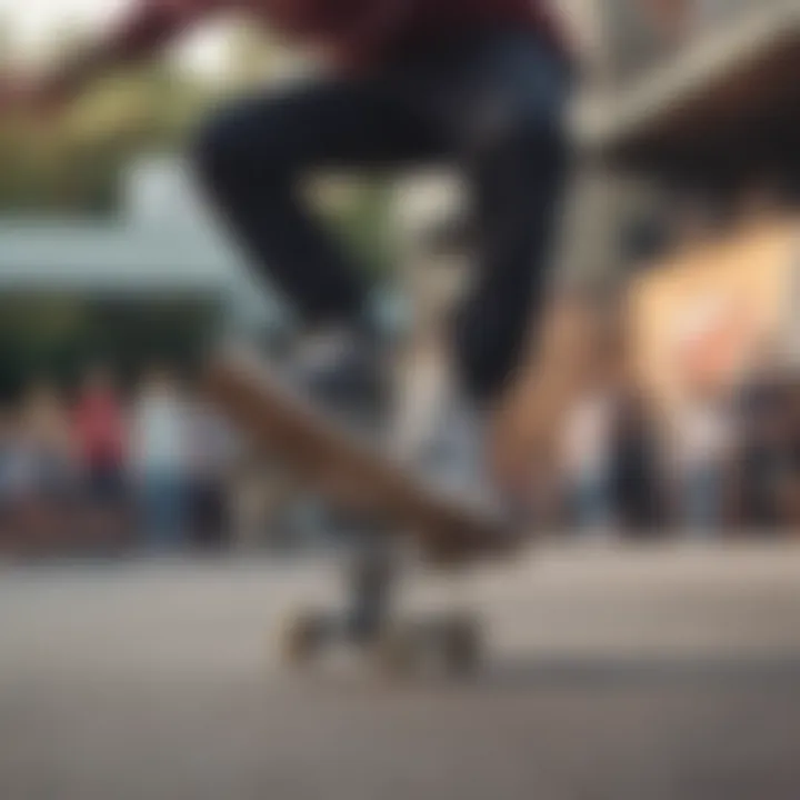 Skater performing a trick on an Almost skateboard