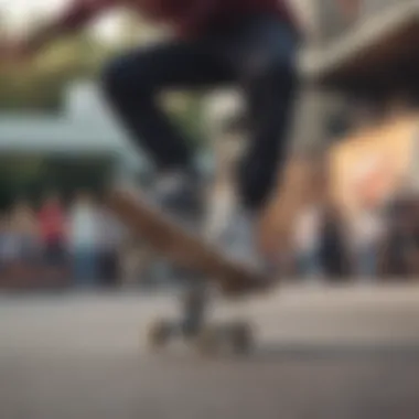 Performance of Almost Skateboard in Action Skater performing a trick on an Almost skateboard