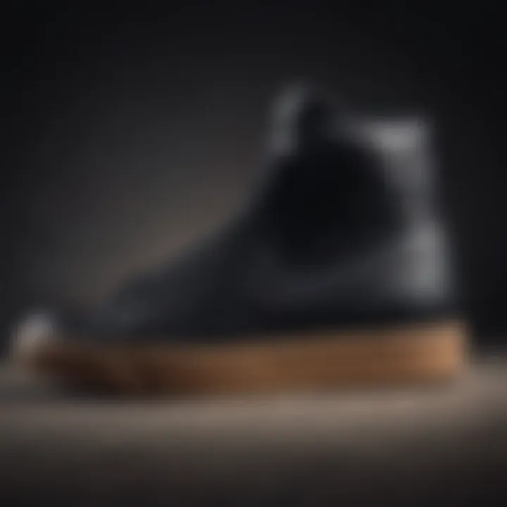 Close-up on the materials used in the construction of the Nike Blazer High Black.