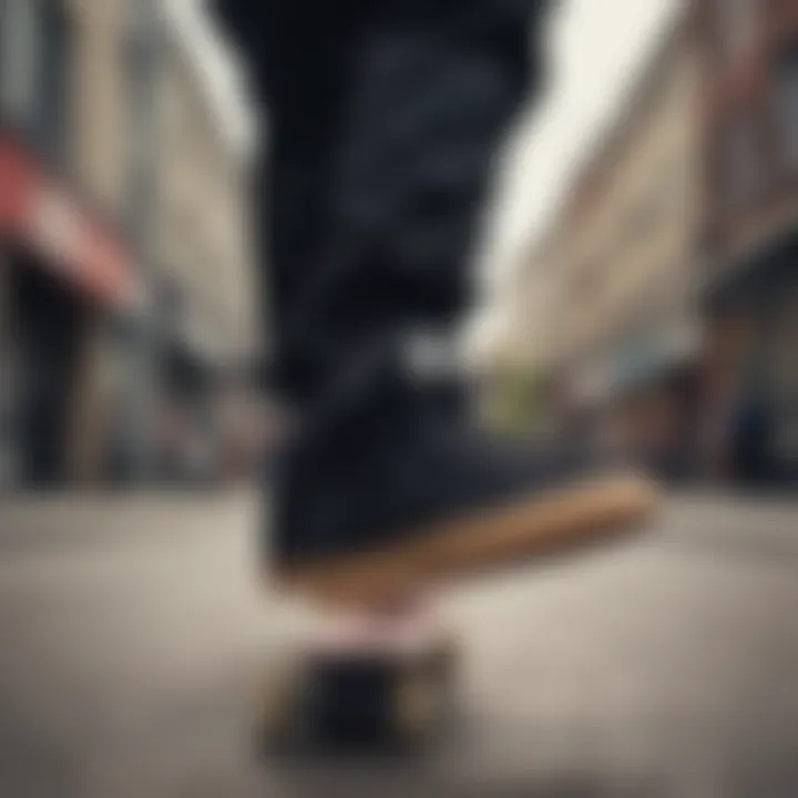 A skateboarder wearing the Nike Blazer High Black in action.