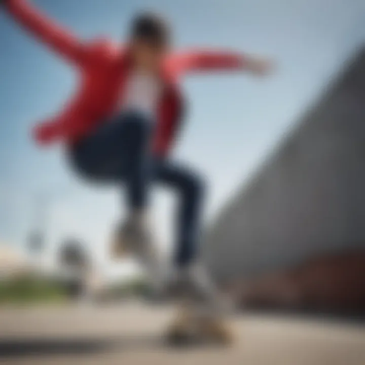 A skateboarder performing tricks in Nike Blazers