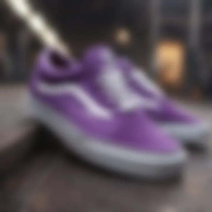 Close-up of purple Vans shoes showcasing unique design