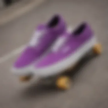 Stylish purple Vans shoes on a skateboard