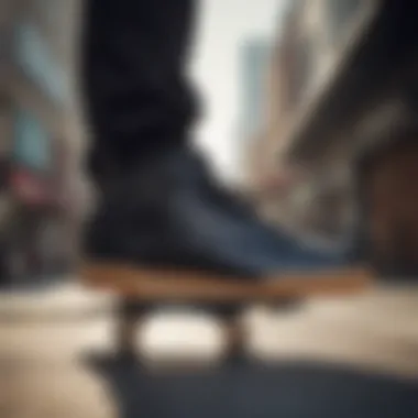 Skateboarder performing tricks while wearing Reebok Black Gum sneakers