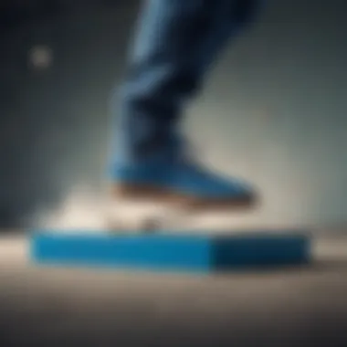 Skateboarder performing tricks while wearing Reebok Club C Blue shoes