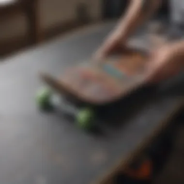 An artist creating a custom skateboard deck design