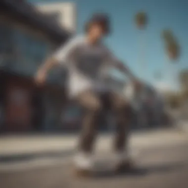 A skateboarder wearing a stylish graphic tee, embodying skate culture.