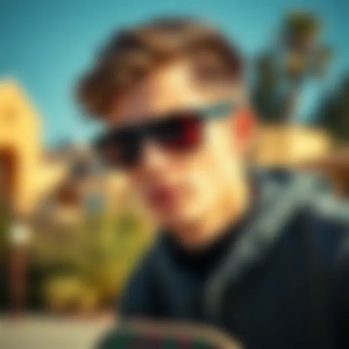 Skateboarder wearing sunglasses outdoors