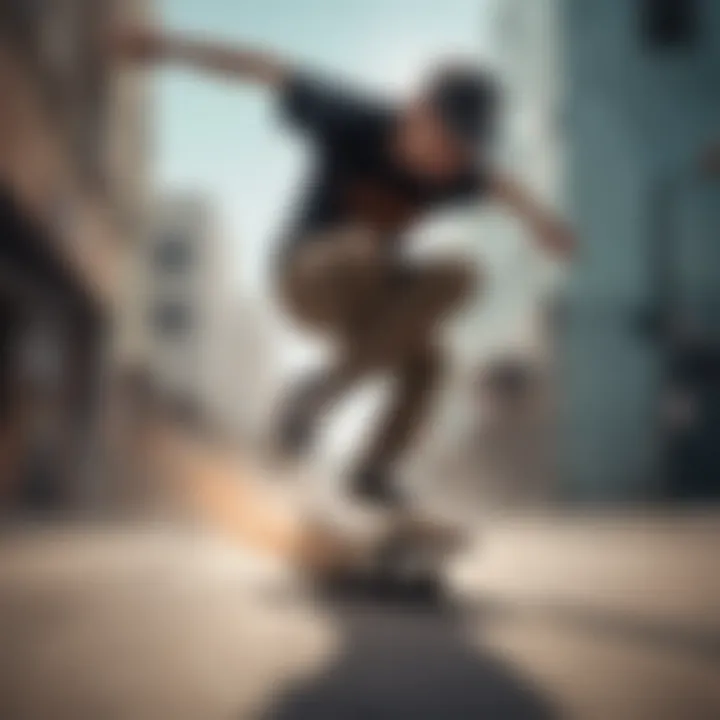 Skateboarder performing a trick with Impala blades visible