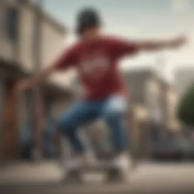 A skateboarder performing tricks while dressed in a Champion Tee.