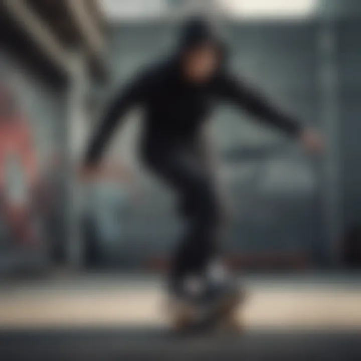 Skater performing tricks while wearing a stylish black hoodie