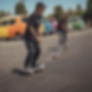 Group of skaters showcasing their rainbow Vans